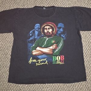 INC International Concepts Black Bob Marley Graphic Tee with Multicolor Print
